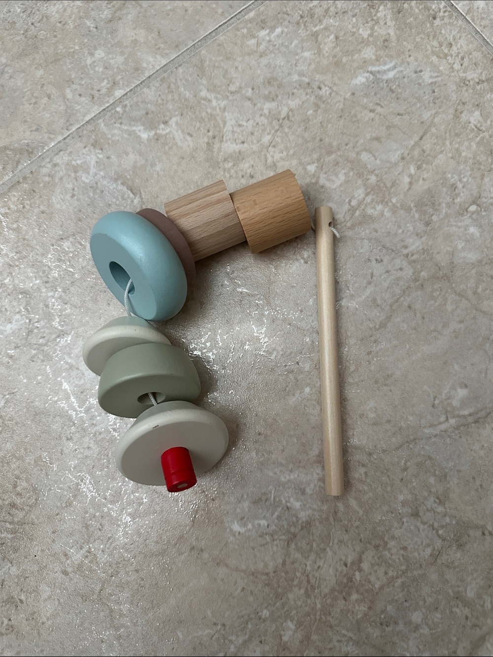 Wooden Stacking Beads Toy - Mint, Cream & Natural